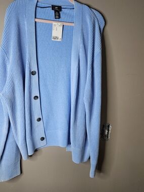 H&M Baby Blue Button-Up Knit Cardigan Size XL NWT ptp 23" Length 28"